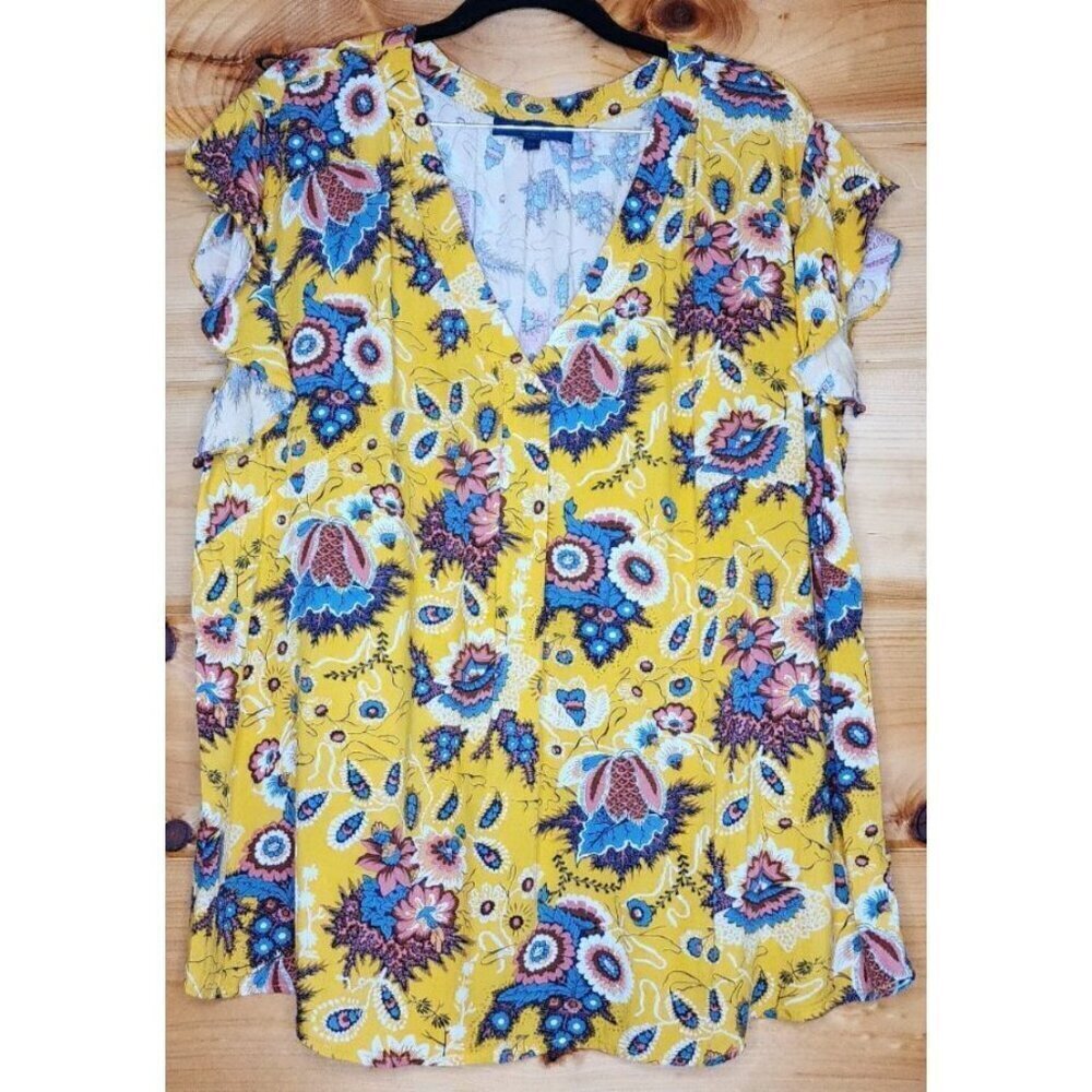 Rachel Roy Label 3X Blouse Cute Feminine Floral Yellow Cute Plus Size Top - Picture 6 of 16